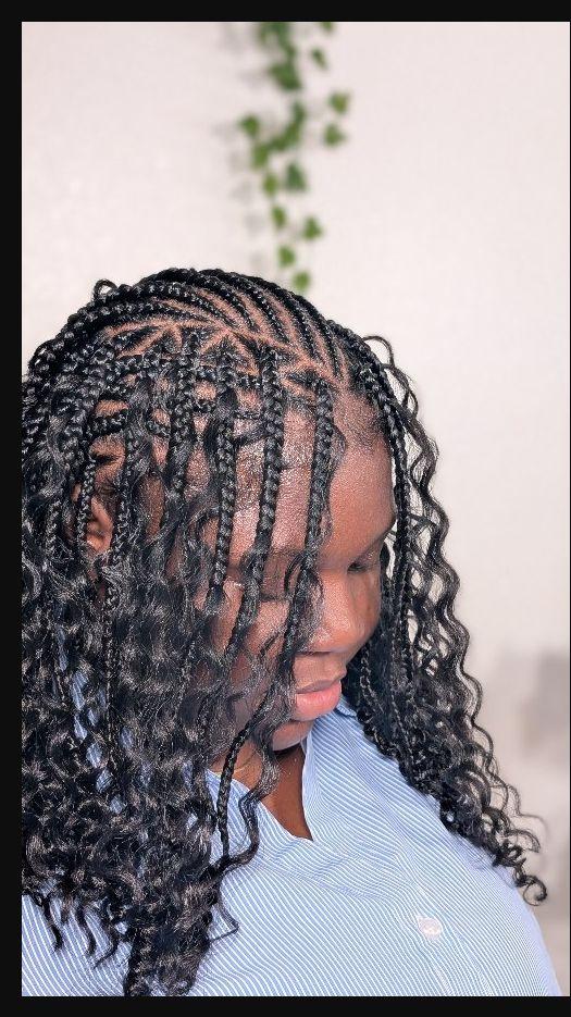 Boho knotless braids with curly pieces